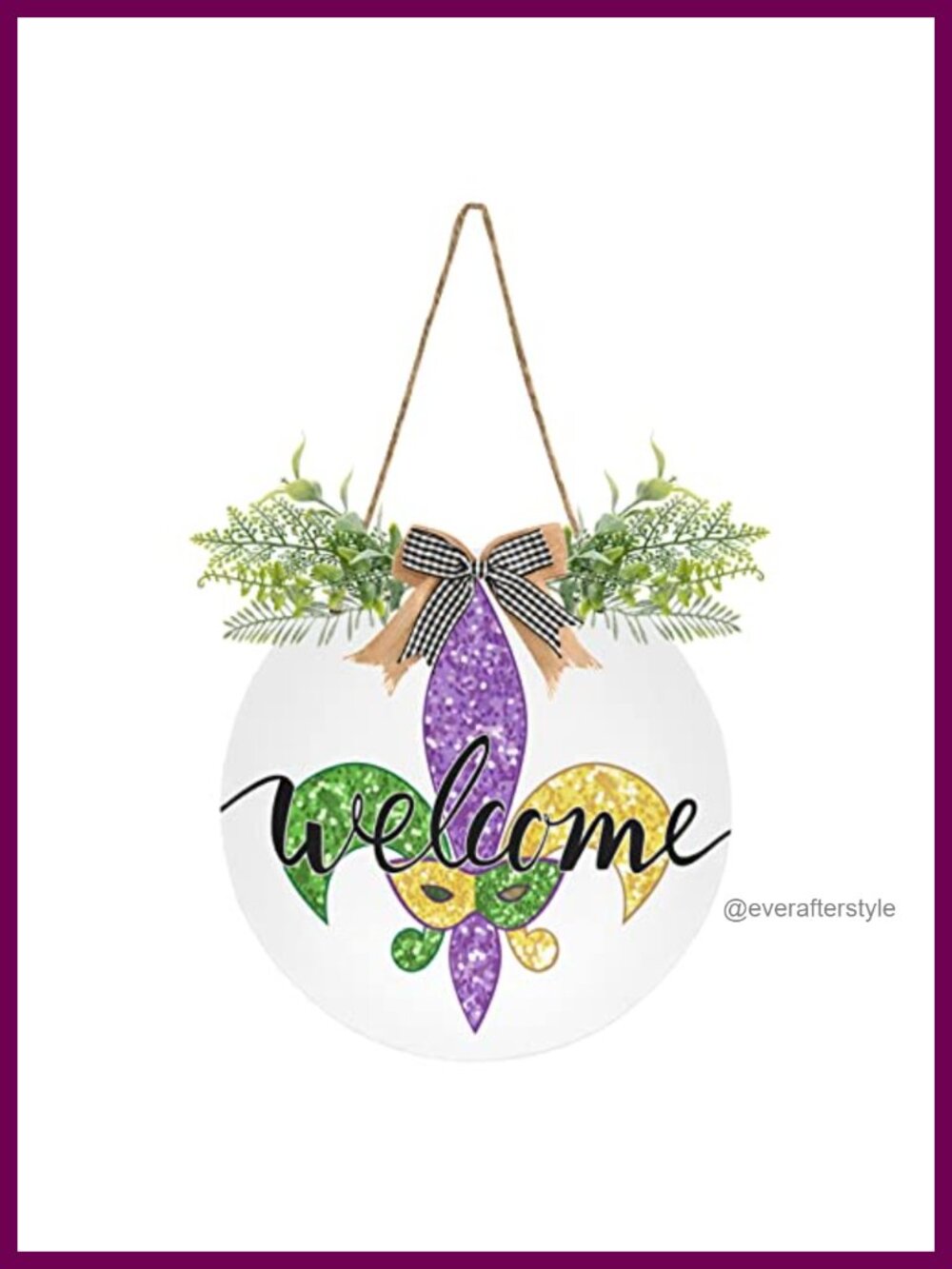 Mardi Gras Fleur De Lis Front Door Welcome Sign Wreath 12x12 Inch PVC Farmhouse